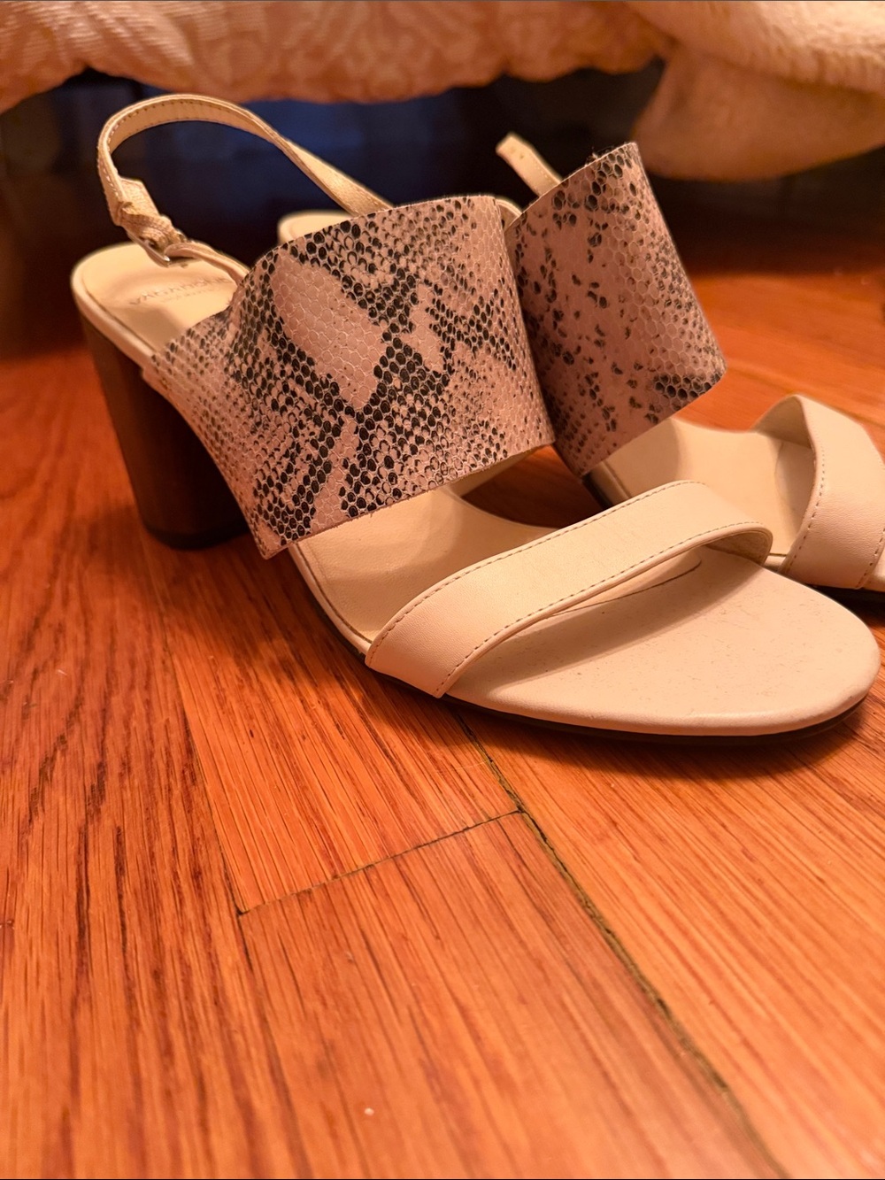 Vagabond Beige Snake-Print Block Heel Sandals